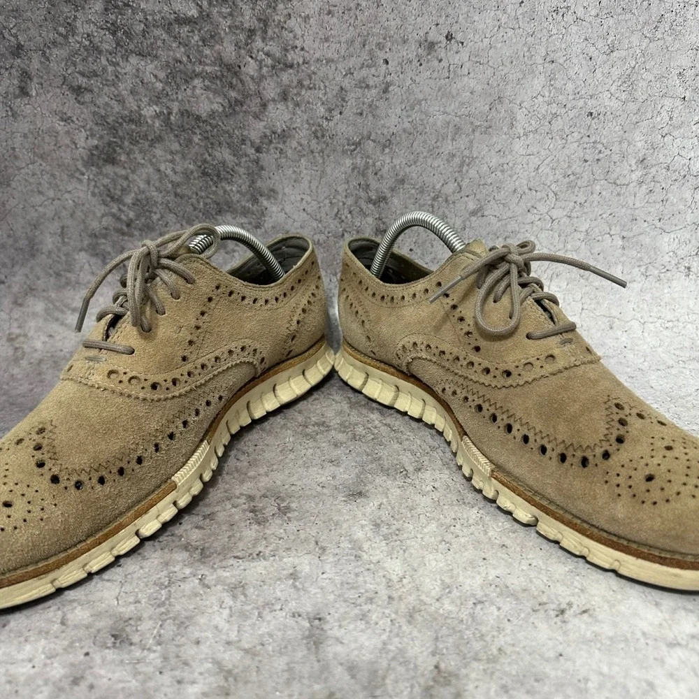 Cole Haan Zerogrand Wingtip Oxford Mens 9.5 Ironstone Suede C12980 Brogue Tan